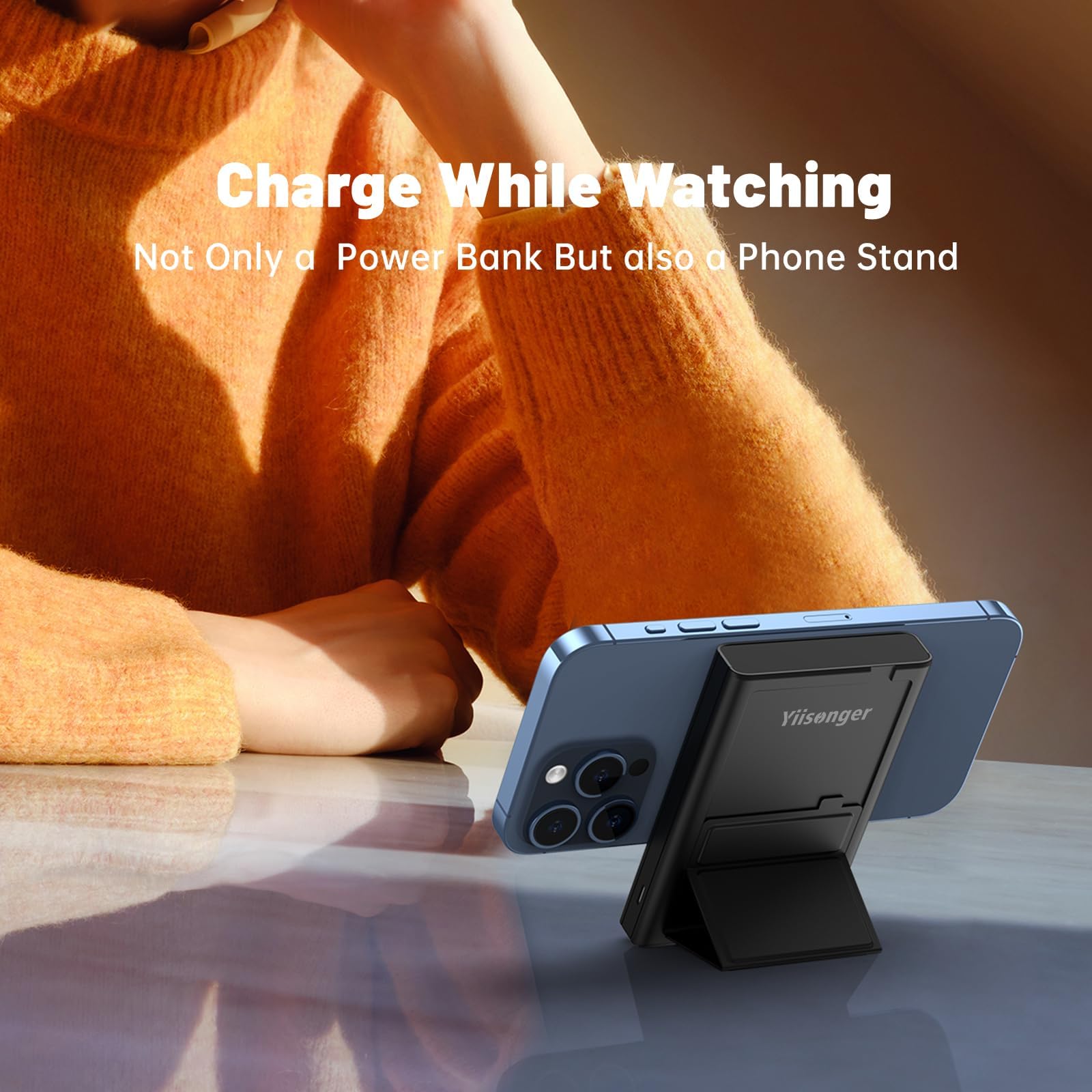 Yiisonger Magnetic Portable Charger - 10000mAh Wireless Power Bank with Stand and USB-C LED Display, Slim Magnetic Battery Pack 22.5W PD Fast Charging for iPhone 15/14/13/12/Pro/Mini/Pro Max