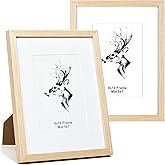 Yaetm 8x10 Picture Frame Matted to 5x7 Set of 2, Natural Solid Oak Wood Photo Frames 8x10 with Tempered Glass, Display on Tabletop or Wall Mounting (2 Pack, Oak)