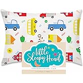 Little Sleepy Head Toddler Pillowcase, 100% Cotton & Hypoallergenic Pillow Case for Toddler Pillow, Snug Fit Envelope Pillowcase, 13x18 Pillowcase, Pilllow Sold Separately (Trucks 'N Cars)