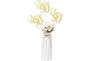 Gexolenu Cheers to 90, 10 Pack Double-Sided Gold Glitter 90th Birthday Centerpieces for Tables, Number 90 Birthday Table Toppers Party Centerpiece Sticks Party Supplies