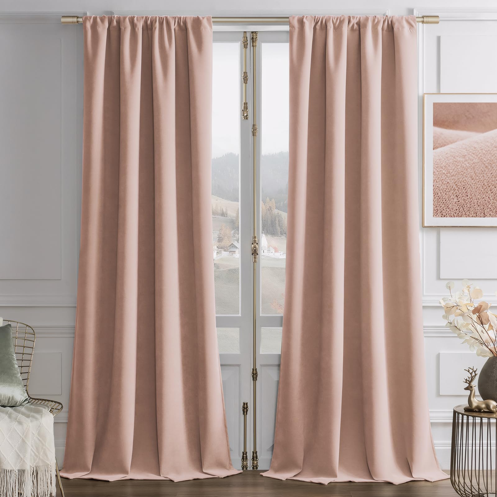 Joydeco Candy Pink Velvet Curtains 96 Inches 2 Panels, Luxury Thermal Insulated Soft Pink Curtains for Bedroom & Living Room, Room Darkening Velvet Drapes, Rod Pocket (52W x 96L) Image