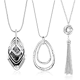 GexoOmgo 3PCS Long Pendant Necklaces for Women Disk Circle Pendant Triple Stack Pendant Necklace Tassel Sweater Necklace Statement Necklace Y Necklaces Set
