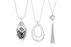 GexoOmgo 3PCS Long Pendant Necklaces for Women Disk Circle Pendant Triple Stack Pendant Necklace Tassel Sweater Necklace Statement Necklace Y Necklaces Set
