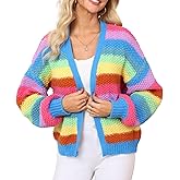 LifeShe Women's Striped Cardigan Sweater Open Front Color Block Chunky Knit Sweaters Coats