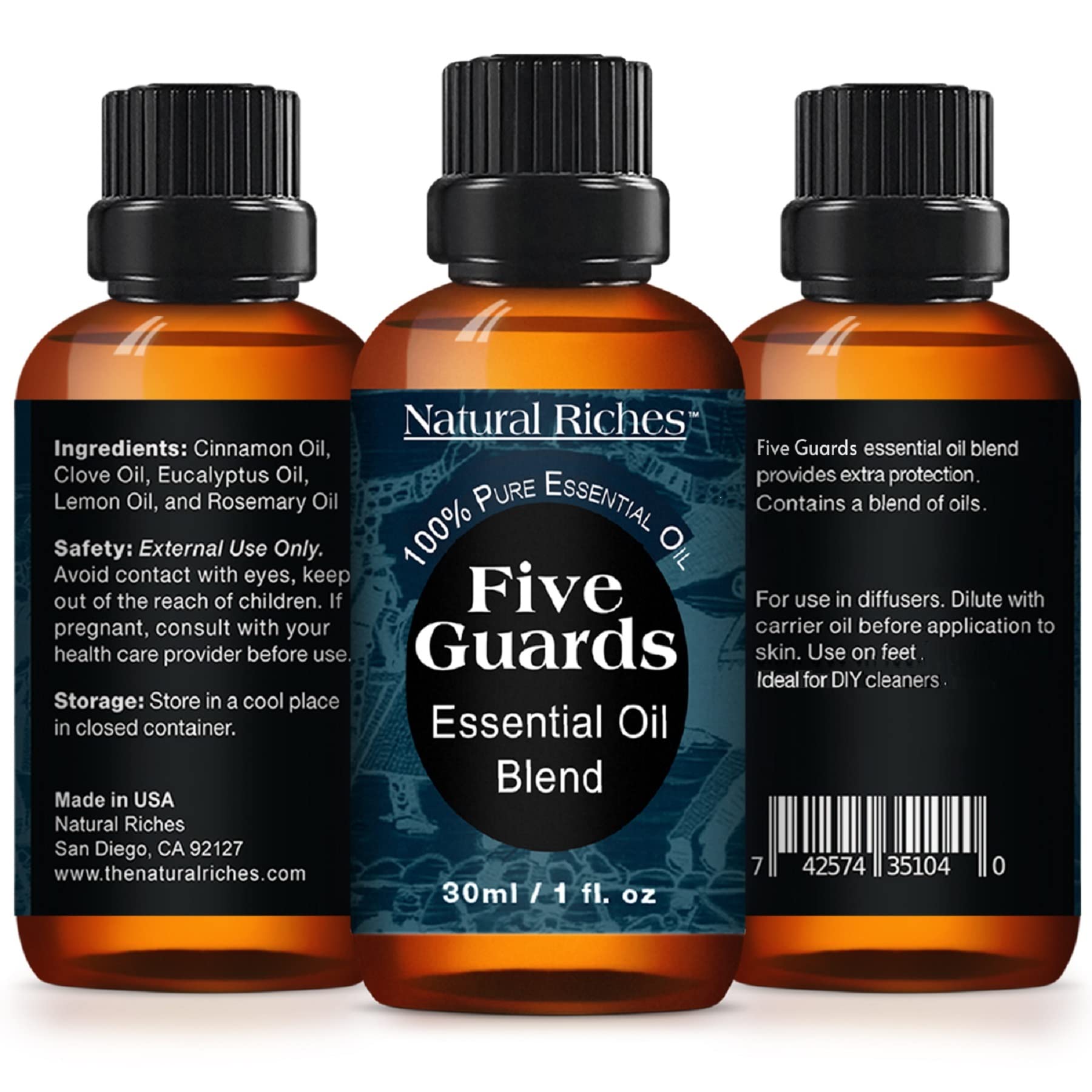 Natural Riches Five Guards Essential Oil Blend for Health Shield Aromatherapy with Clove Cinnamon Lemon Rosemary Eucalyptus Oil - 30ml