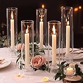 NITIME 9 Set Hurricane Glass Candle Holders for Taper Candles, Candlestick Holders with Windproof Glass Tubes(11.8"/12.6"/13.8" H), Taper Candle Holders for Table Centerpieces, Wedding, Party Decor