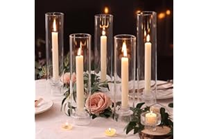 NITIME 9 Set Hurricane Glass Candle Holders for Taper Candles, Candlestick Holders with Windproof Glass Tubes(11.8"/12.6"/13.8" H), Taper Candle Holders for Table Centerpieces, Wedding, Party Decor