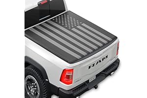 MotorBox Soft Tri-Fold Truck Tonneau Cover for Ram 1500 (Classic ONLY) (2002-2024) / Ram 2500 & 3500 (2003-2020) with 6.4 ft Bed, All-Weather Folding Truck Bed Cover with Black Flag Graphic