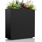 Worth 28" Galvanized Steel Planter Box, Outdoor Rectangular Tall Metal Planter with Insert Shelf &amp; Drainage Holes, Matte Black Standing Plants Box for Patio, Garden, Balcony