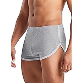 MIZOK Mens Cotton Booty Boxer Short Low Rise Split Side Workout Gym Lounge Shorts
