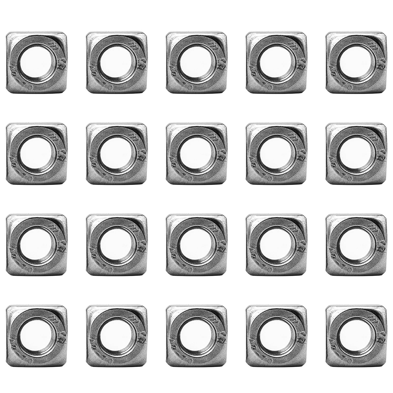 M4 x 7mm x 3mm Square Nuts, Metric Stainless Steel Flat Machine Screw Nuts, Bright Finish, Pack of 20