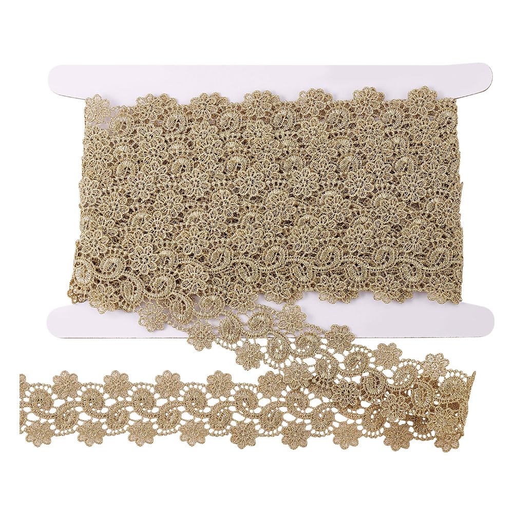 HOBBIESAY 5 Yards 1.5 inch Gold Embroidery Lace Trim Metaillic Lace Ribbon Flower Craft Lace for Sewing Fringe Wedding Bridal Dress Home Decoration Garments Accessories