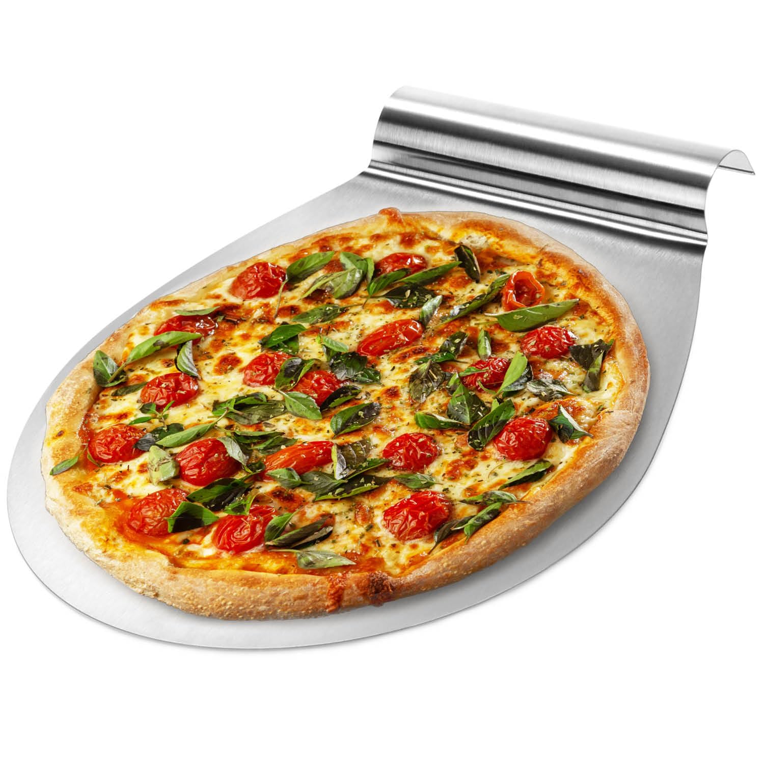 com-four® Pizza Pusher Made of Stainless Steel - Cake Shelf with recessed Grip - Cake and Pizza Server - Pizza Shovel up to Ø 26 cm (Silver-Colored - Round)