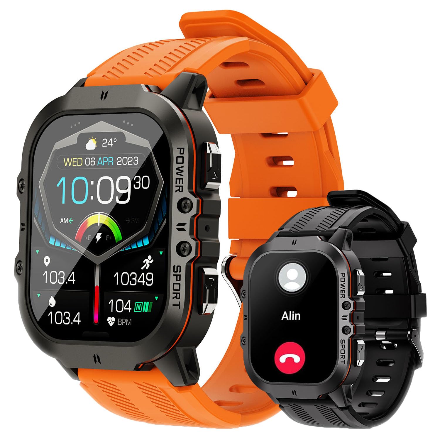 VIRAN Military Smart Watches for Men, 1.96'' AMOLED Fitness Tracker Smartwatch with Dual Silicone Bands, IP68 Waterproof Fitness Watch with Heart Rate BP SpO2 Sleep Monitor for iOS Android Phones