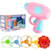 Berry President Flying Saucer Toy, Flying Disc Launch Playset with Rotating Flash Light, Indoor Outdoor Twist Shoot Toy for Kids Aged 3 Years Old &amp; Up (Pink)