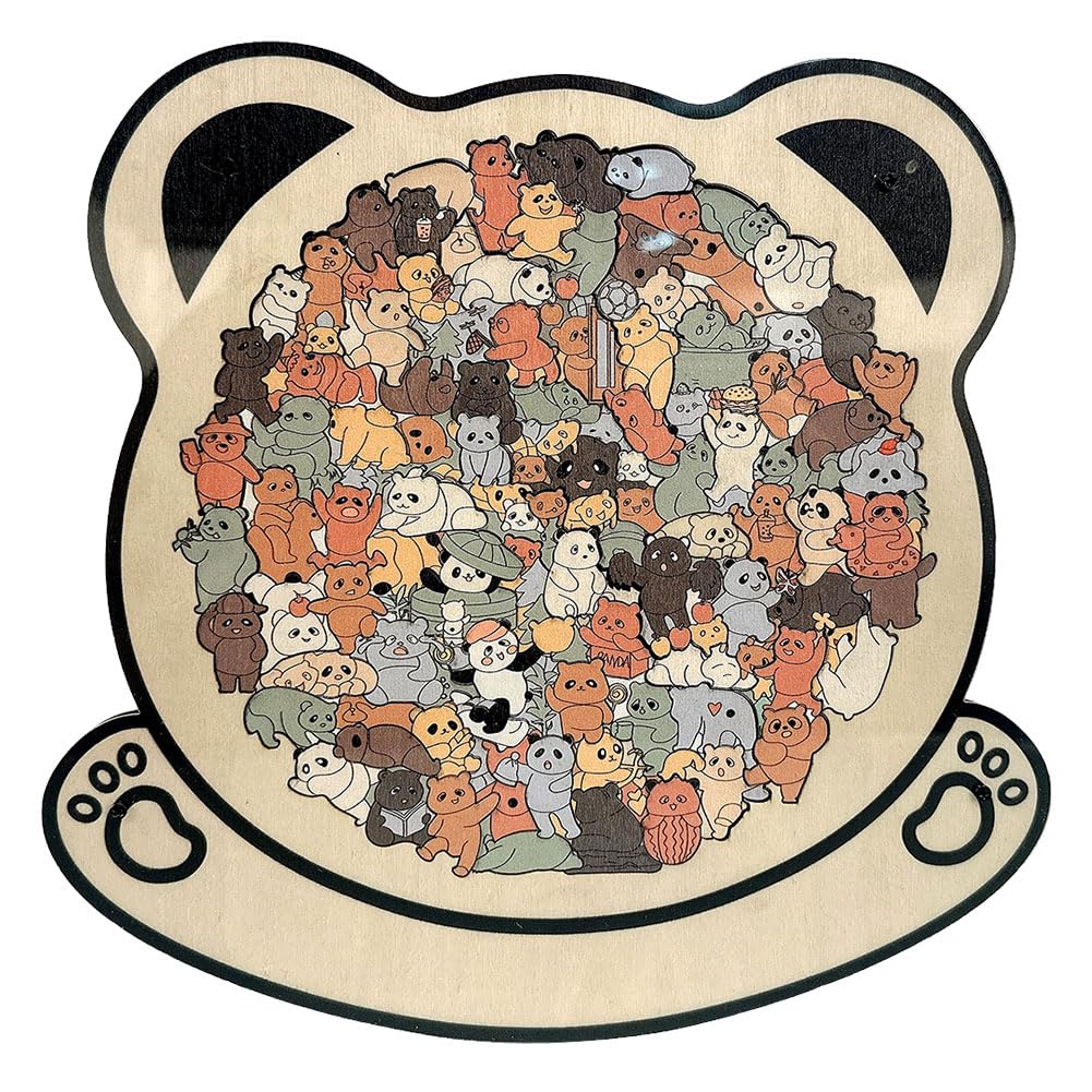 BRTNUP 135-Piece Colored Bear Shaped Wooden Jigsaw Puzzle, Unique Animal Shape Wooden Puzzles Bear Jigsaw Puzzles for Adults Creative Gifts for Bears Lovers Relaxing Wooden Jigsaw Puzzle & Home Decor