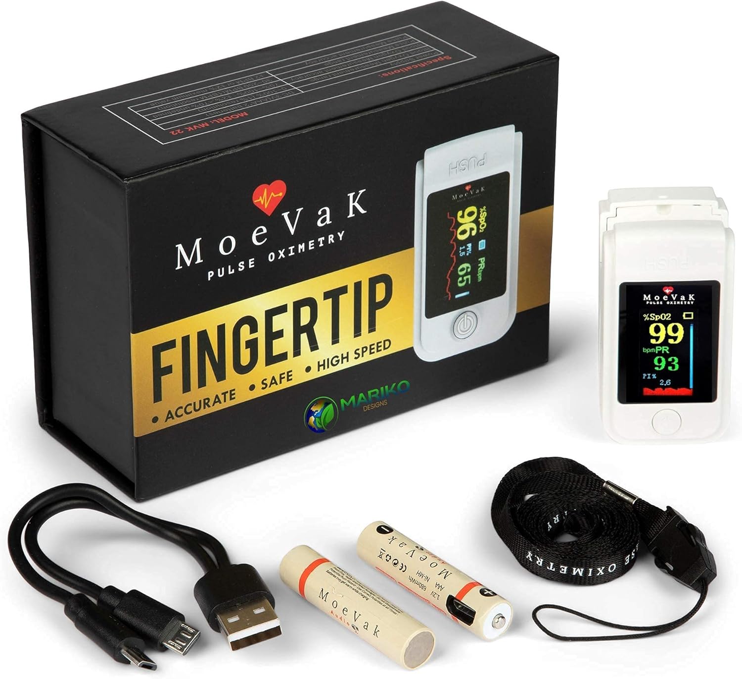 MVK22 Premium Spo2 Pulse Oximeter Fingertip Blood Oxygen Saturation Monitor Rechargeable Batt Pulse Ox Oximetry o2 Monitor Finger for Oxygen Athletic & Aviation Pulse Oximeters Oxygen Monitor (White): Health & Personal Care