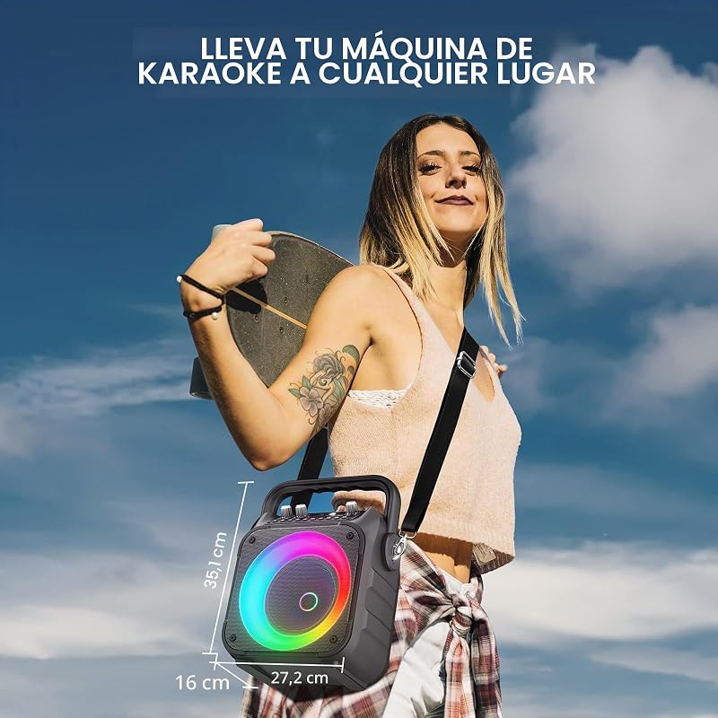 Ankuka Karaoke 2 microfones sem fio alto-falante profissional de karaokê com microfone para com sistema PA, suporta Bluetooth / TV / TF / USB / AUX / FM / TWS (Preto)