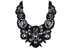 Flyonce Rhinestone Crystal Bib Chunky Collar Statement Necklace for Women Costume Jewelry