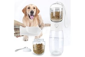 SCLOSE Dog Water Bottle with Food Container, Leak Proof Portable Dog Water Bowl, Drinking Feeder & Dish Bowl, Unique Dog Travel Accessories for Yorkie Chihuahua Walking, Hiking (19oz White).（2 in 1）