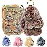 Chicaressence Bunny Keychain with Tin,Bunny Handmade Soft Pompom Charms,Fluffy Keychain Accessories for Womens