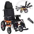 czxhaery Reclining Foldable Electric Wheelchairs for Adults,Anti-Tipper 360°Joystick Lightweight All Terrain Motorized Wheelchair for Seniors,20”Widen Seat-20 Miles Long Travel Range(8006)