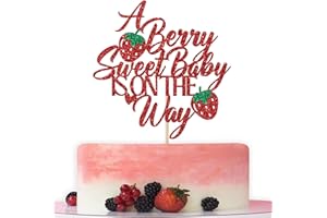 BYTORJAR A Berry Sweet Baby is on the Way Cake Topper, Sweet One Cake Topper, Berry Sweet, Strawberry Baby Shower Party Decorations, Red Glitter