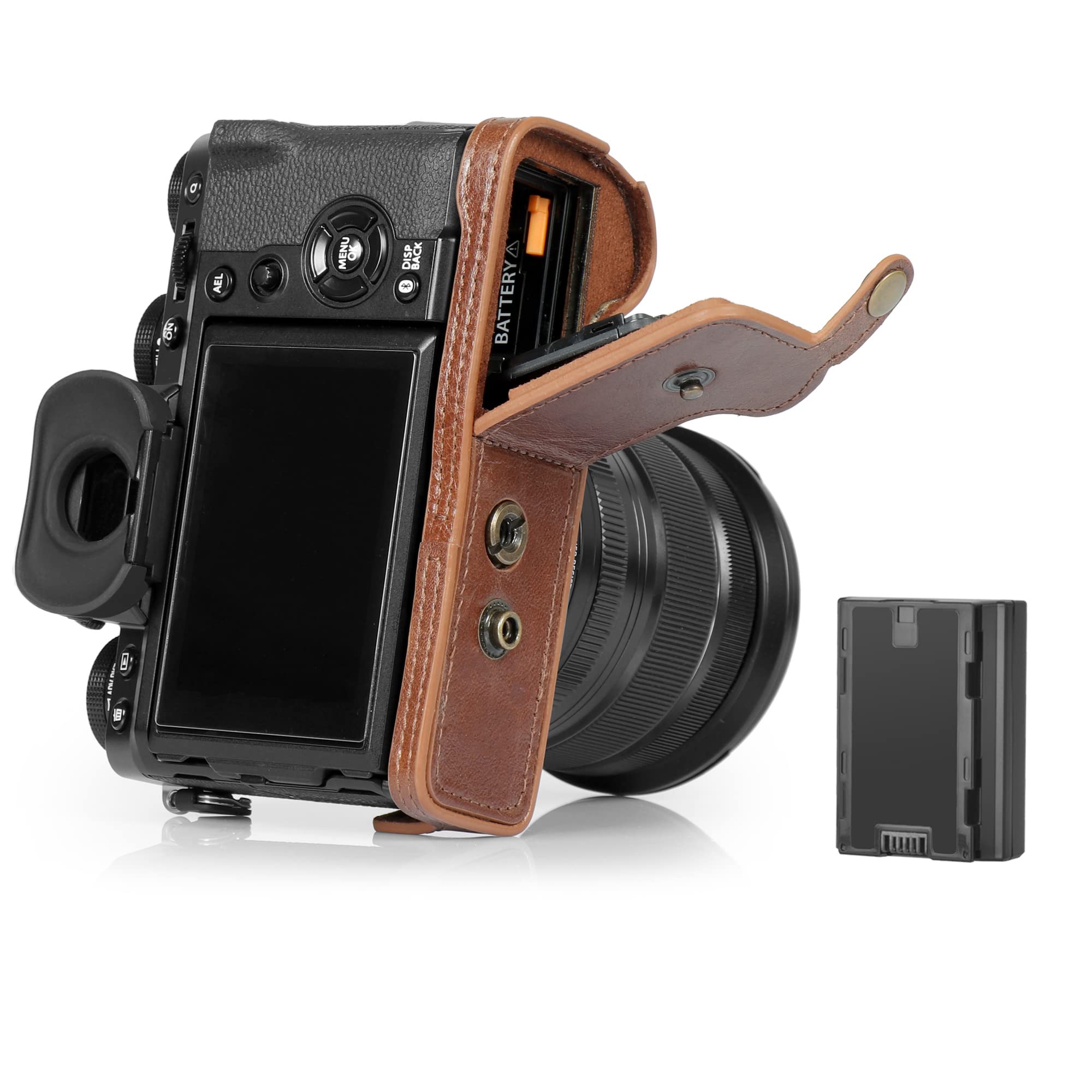 MegaGear Ever Ready Genuine Leather Camera Case Compatible with Fujifilm X-T5 (16-80mm)(Brown)
