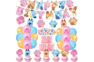 BOBORAT Kids Birthday Party Decoration Set, Pink Blue Orange Animal Theme, 18 Piece Balloon Pack with Banner, Cake Topper, Party Supplies