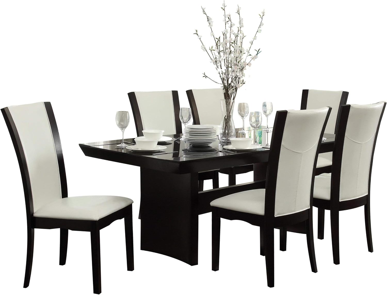 Amazoncom Denstein Modern 7PC Dining Set 72 Inch Table With Glass Insert
