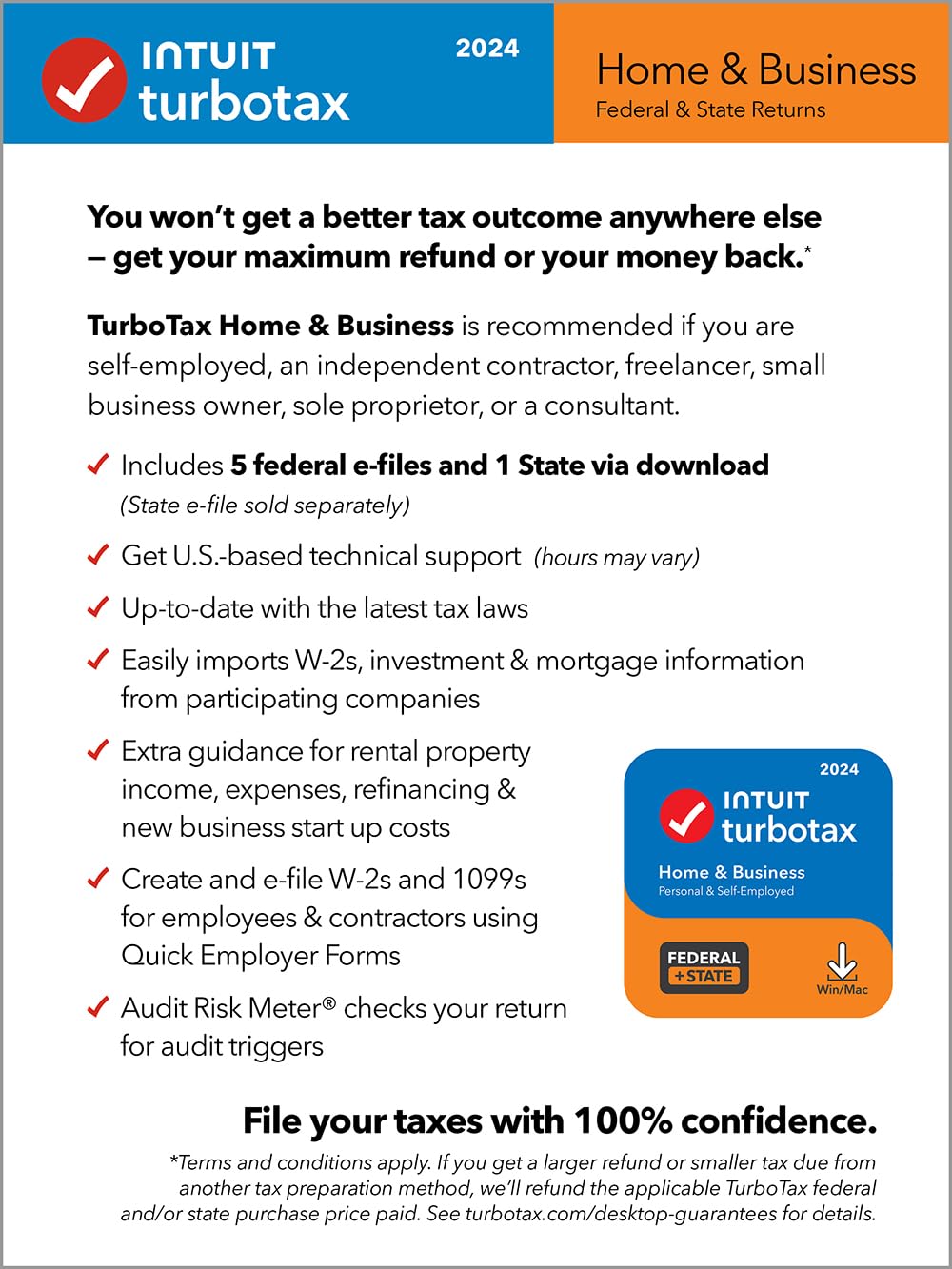 [OLD VERSION] TurboTax Home & Business 2024 Tax Software, Federal & State Tax Return [PC/MAC Download]
