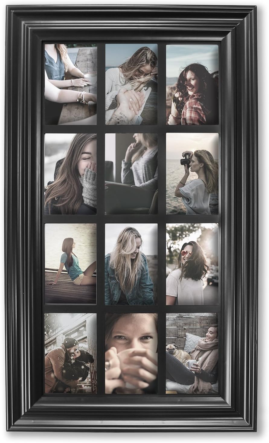 Hello Laura - Photo Frame Picture Frame 12 Opening 29" x 17" Wall Hanging Photo Frame 6" x 4" Photo Sockets x 12 Black | Gallery Style