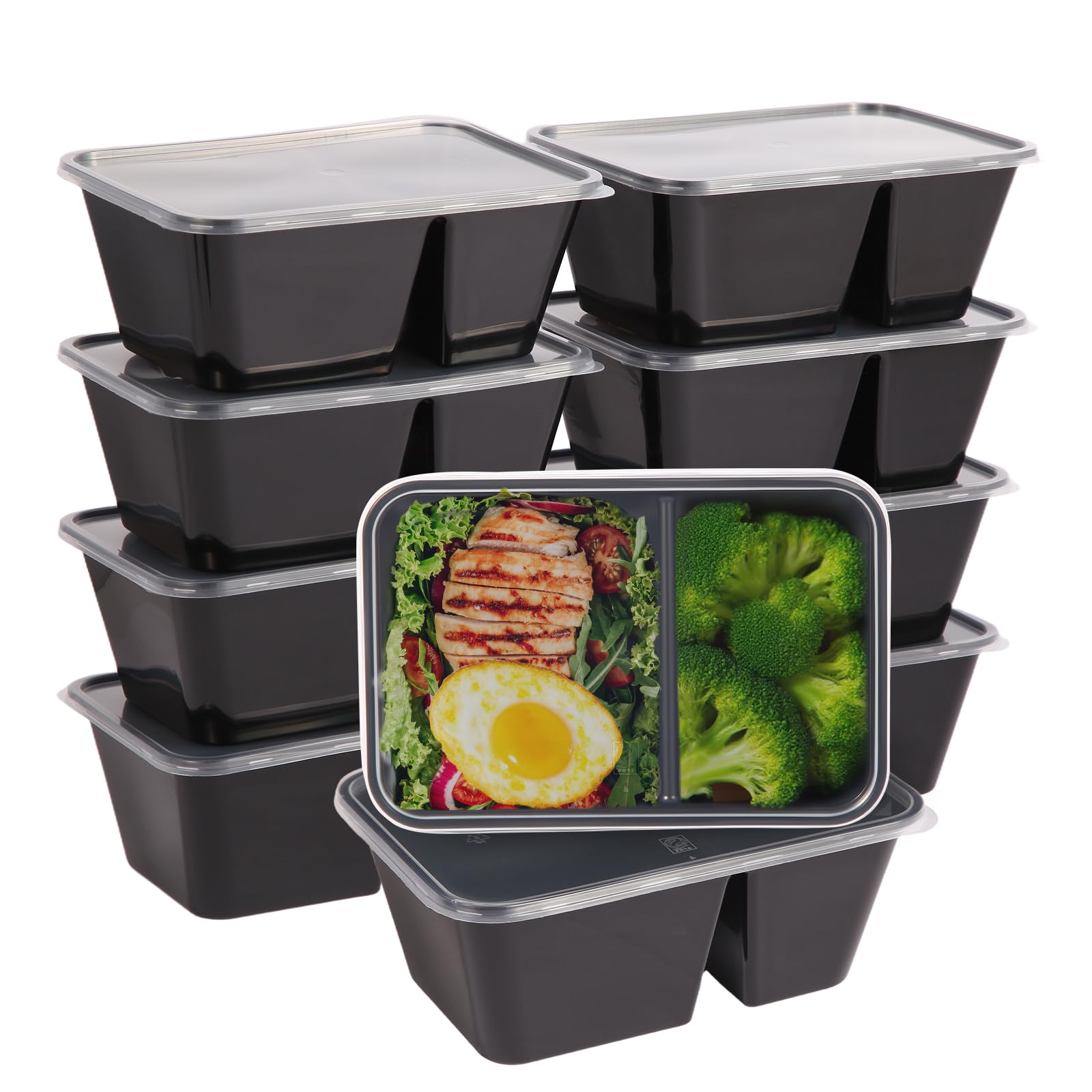 Photo 1 of 10 Pack 28 oz Meal Prep Containers Reusable with Lids, 2 Compartment Food Storage Containers To Go for Lunch Microwavable, Disposable Plastic Box to Take out, Freezer and Dishwasher Safe