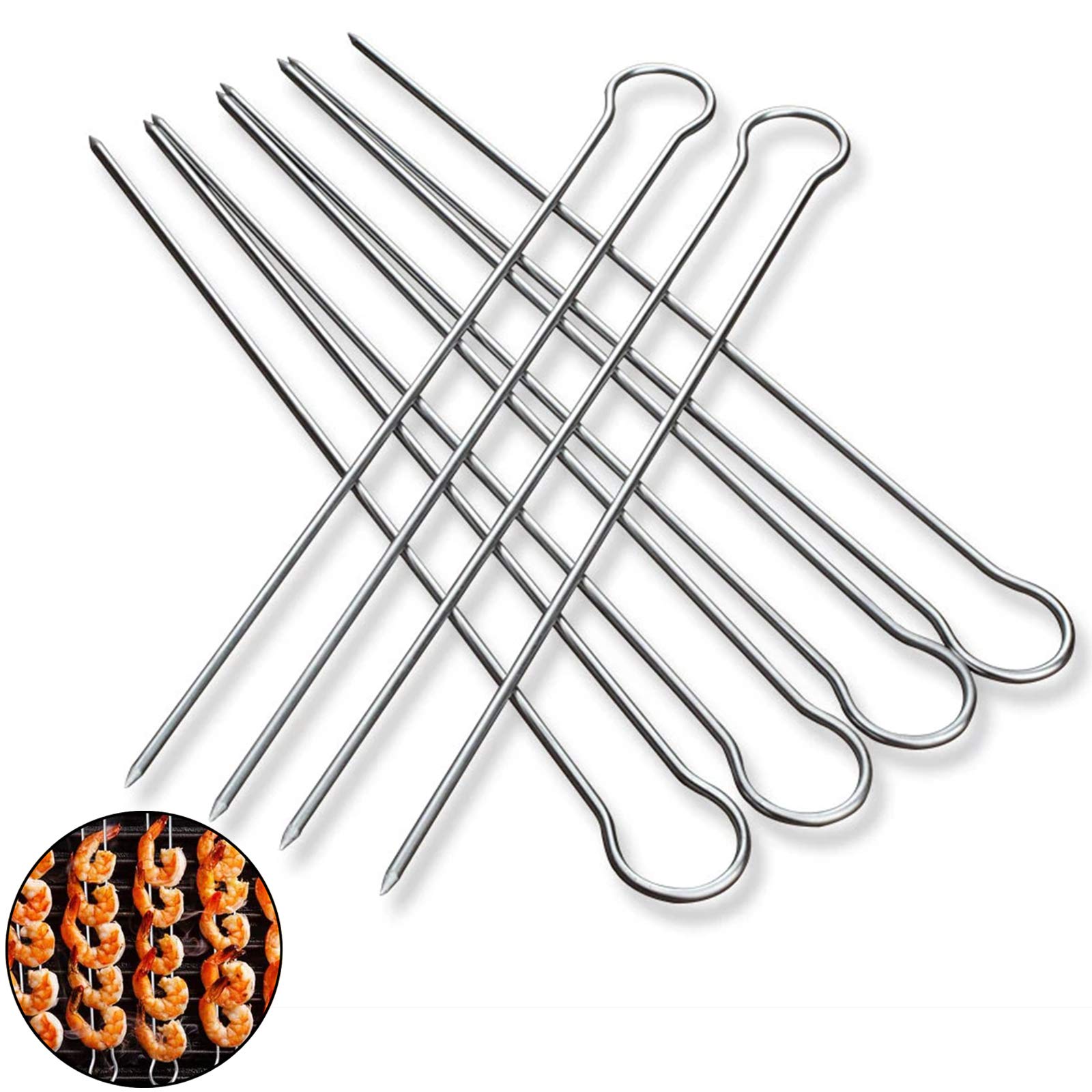 Double Skewers Stainless Steel Premium Stainless Steel Grill Skewers Grill kebab Marshmallow Roasting Long Flat Metal Kebab Skewers Long Meat Skewers Kebab Long Skewers for Meat Barbecue 6 Pieces