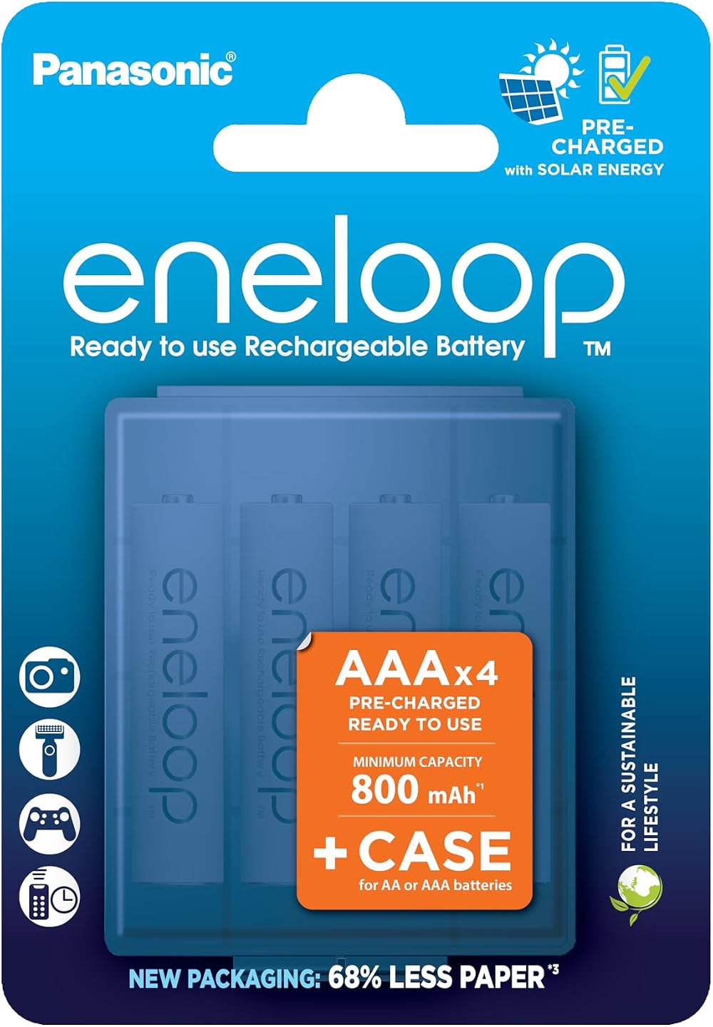 Eneloop AAA Micro Ni-MH Battery 4-Pack Blue Case 800 mAh Rechargeable
