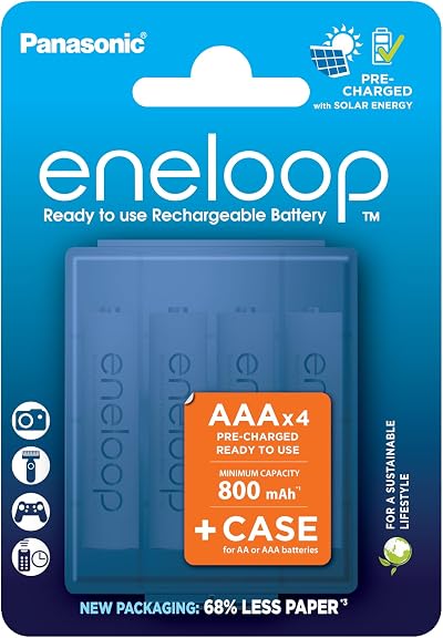 Eneloop AAA Micro Ni-MH Battery 4-Pack Blue Case 800 mAh Rechargeable