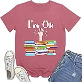 Rwabing Book Shirts for Women Bookworm I'm OK T-Shirt Book Lovers Tee Tops