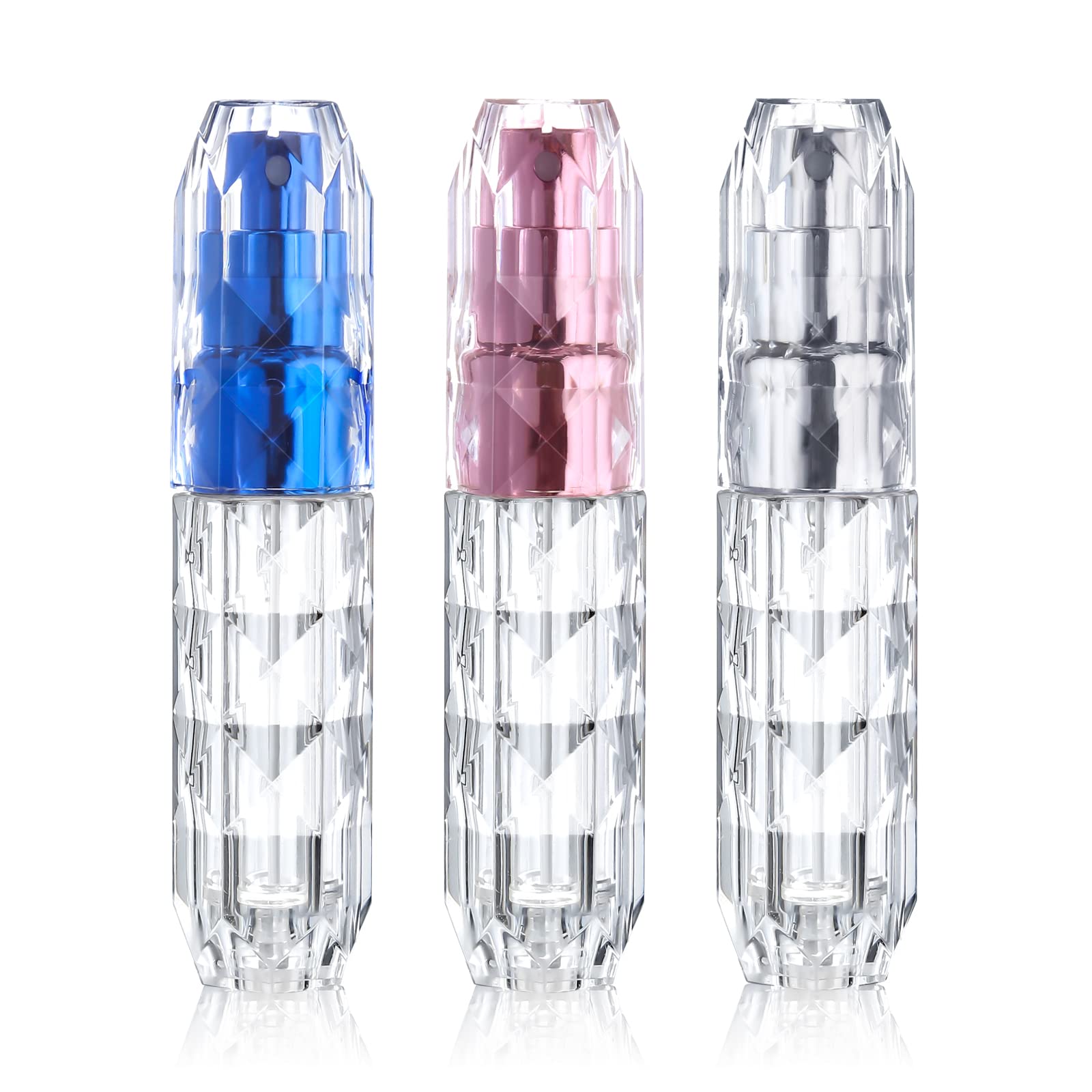 YOCASII Clear Travel Size Empty Spray Bottles Perfume Atomizer Diamond Design, 3pcs Mini Cologne Bottle Refillable, Perfume Travel Refillable Bottles for Women