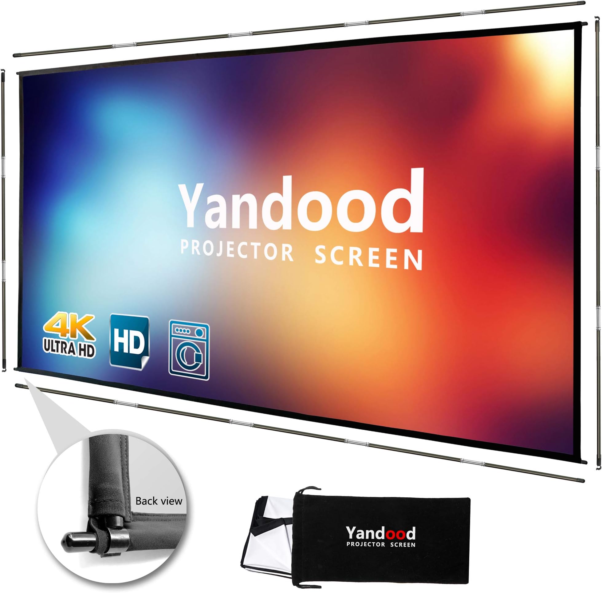 Projector Screen 120 inch 16:9 Portable Foldable Anti-Crease Double Sided Projection Screen with 4 Sides Pole Support