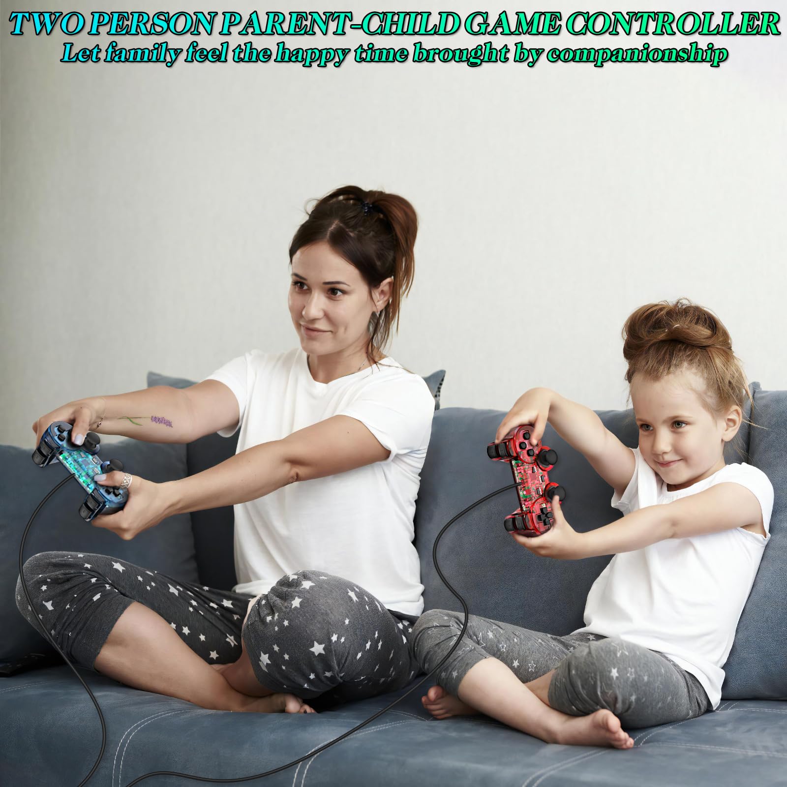 Degulan Wired Controller for PS-2 High Performance Double Shock Gamepad Joystick Remote Compatible with Play 2 (Clear Red and Clear Blue)