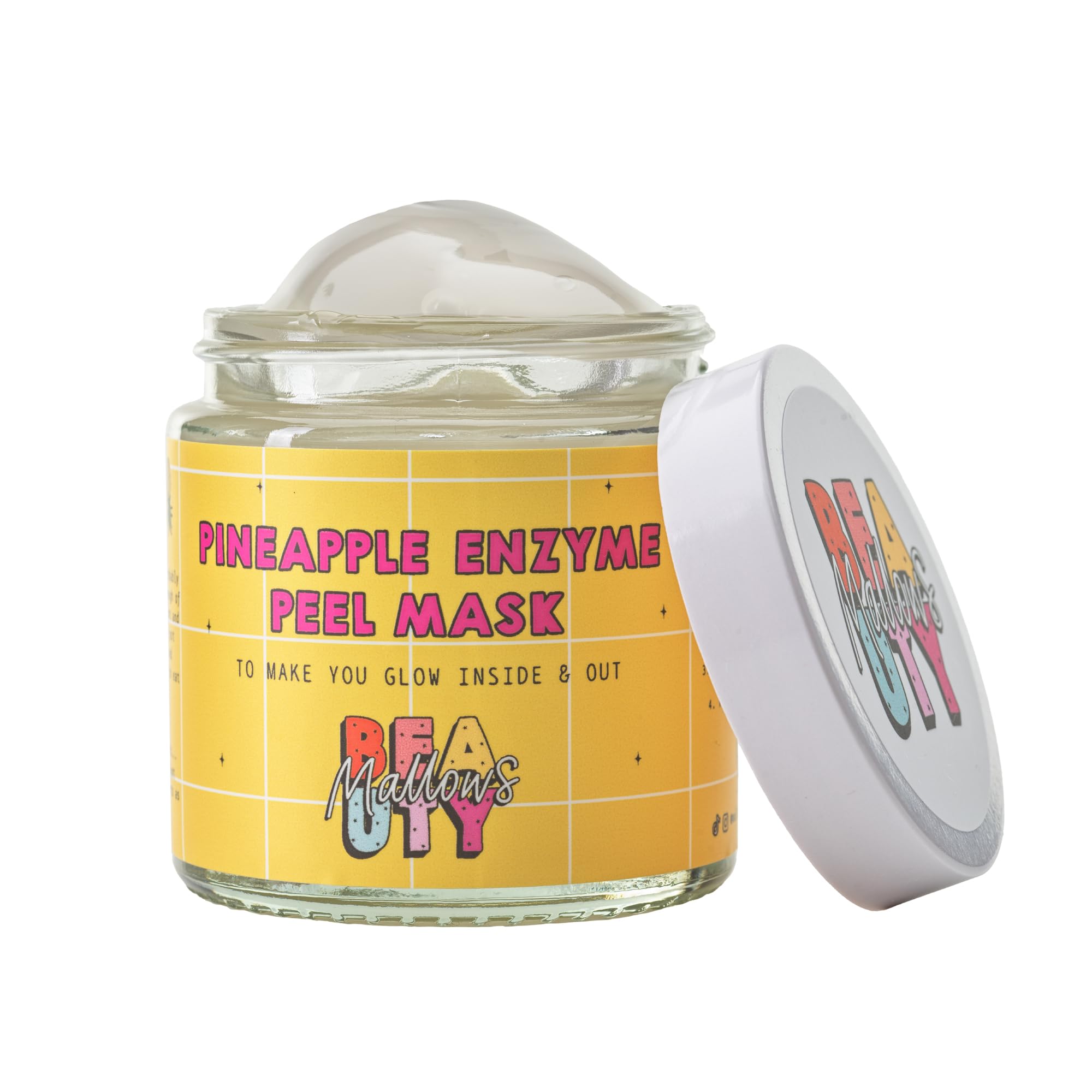 Mallows Beauty - Pineapple Enzyme Peel Mask, 100ml - Brightening & Exfoliating Face Mask with Vitamins A & C - Helps Reduce Blemishes, Blackheads & Acne Scarring - Vegan, Handmade in the UK
