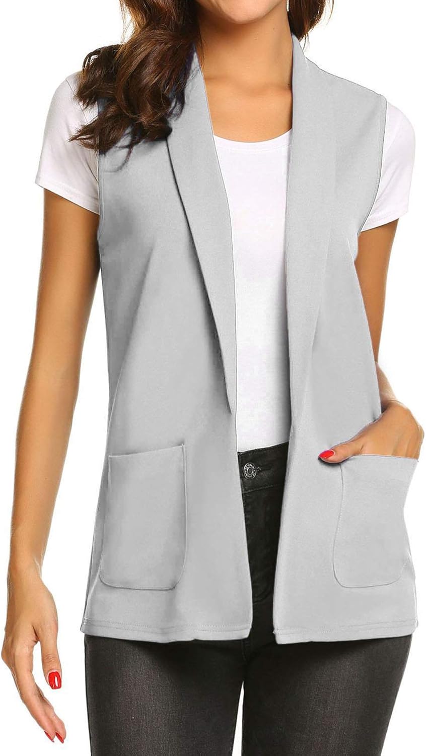 Pinspark Women Open Front Work Office Vest Casual Sleeveless Blazer