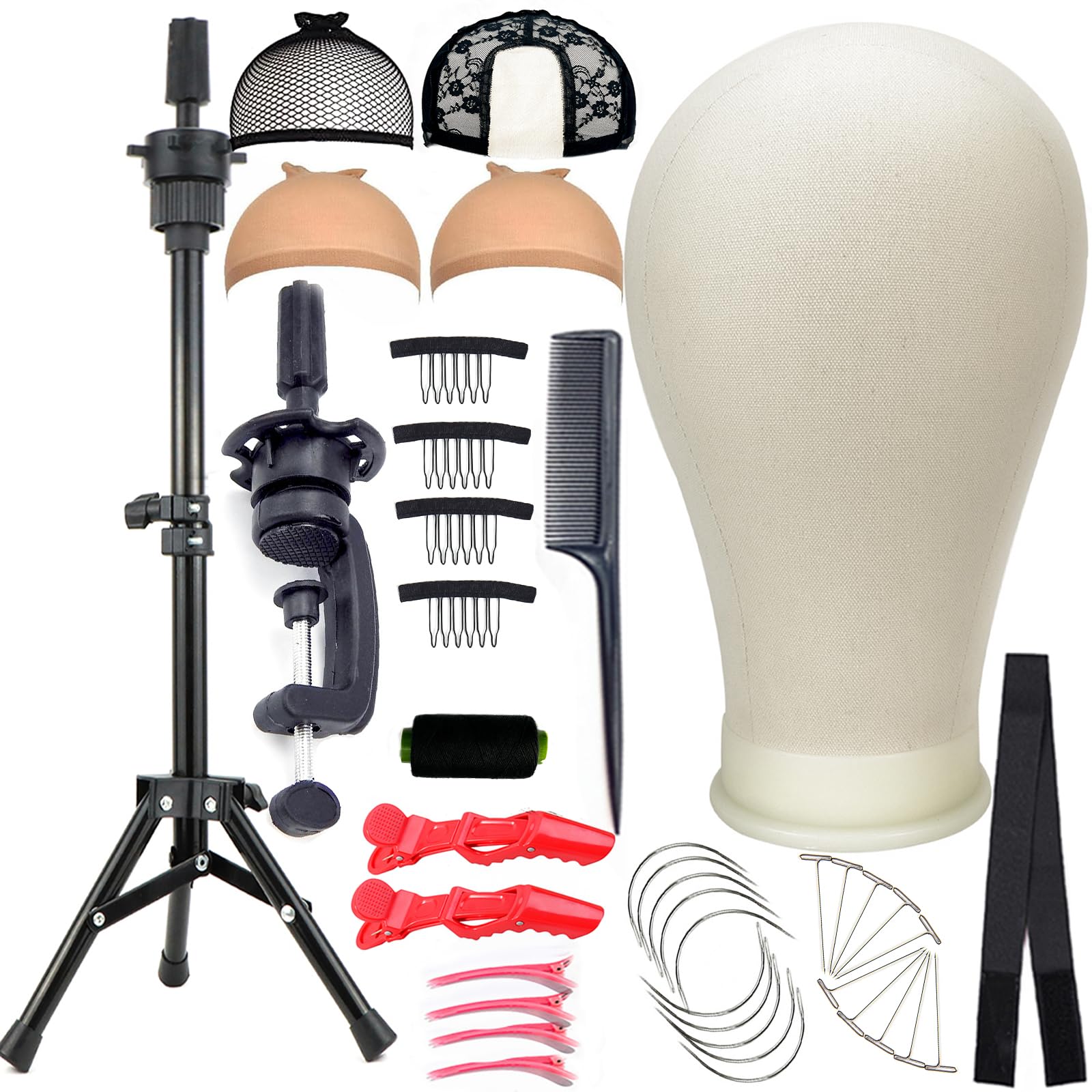 Photo 1 of Wig Stand With Head,Adjustable Metal Wig Stand Tripod, Manikin Canvas Block Head for Wigs Making Display With Set ,Wig Cap & T Pins C Pins Set Bristle Brush