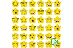 Kaemi 60 Pcs Smiley Mini Erasers - Bulk Novelty Fun Emoticon Cute Erasers for Party Favors, Home, School, Work & Classroom Prizes