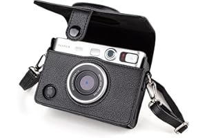 MUZIRI KINOKOO Case for Instax Mini EVO Camera - PU Leather Case Compatible for Fuji Instax Mini EVO Instant Camera - Mini EVO Case with Shoulder Strap - in Black Lychee Texture Horizonal Style