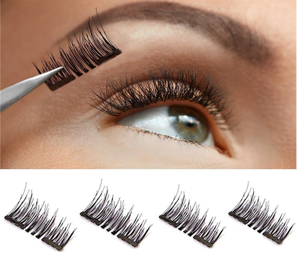 Long Dual Magnetic False Eyelashes, 0.2mm Ultra Thin 3D Reusable Fake Lashes, Full Size Natural Look 1 Pair 4 Pieces-053