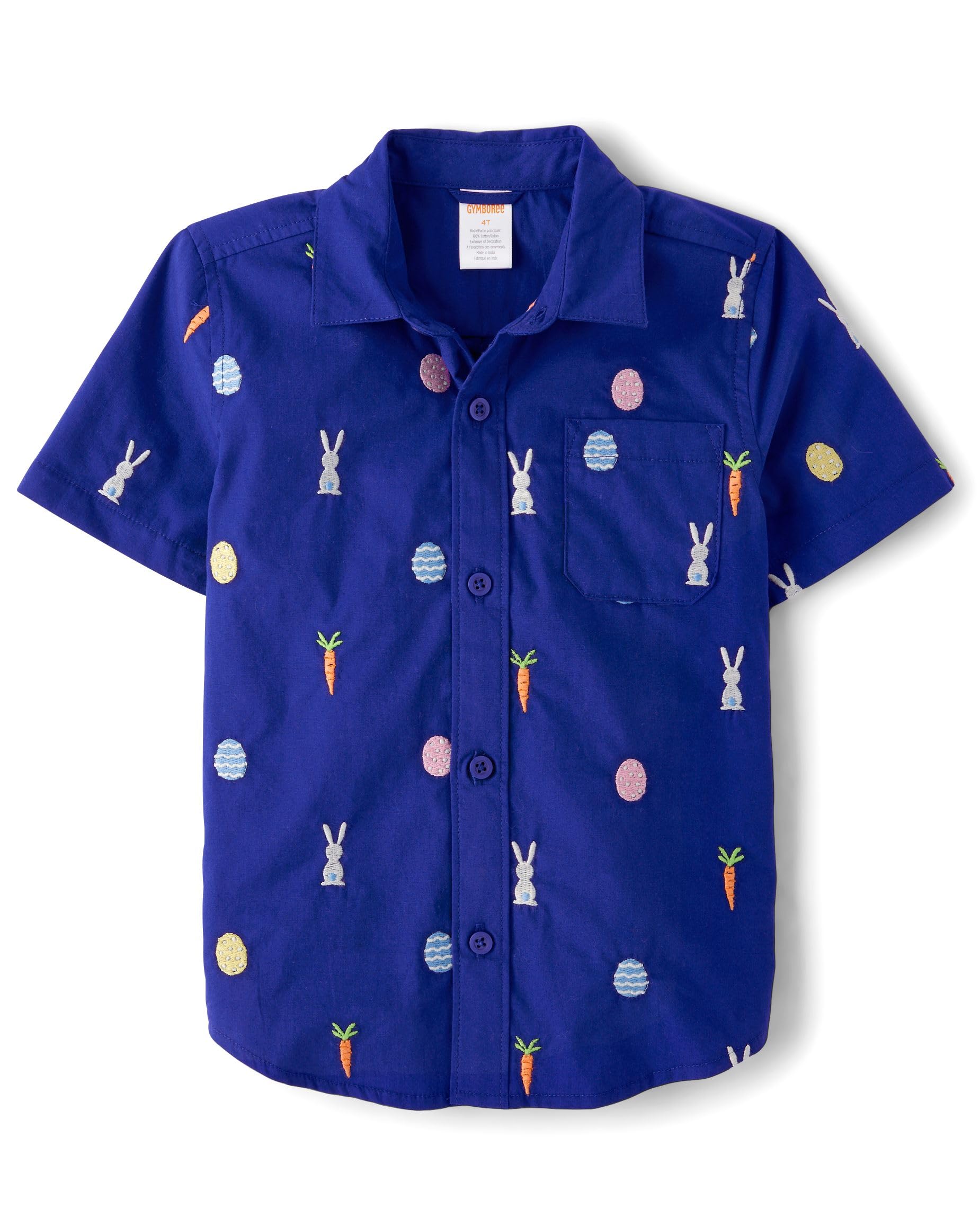 Gymboree,Boys,and Toddler Short Sleeve Button Up Shirt,Easter Print Blue,7