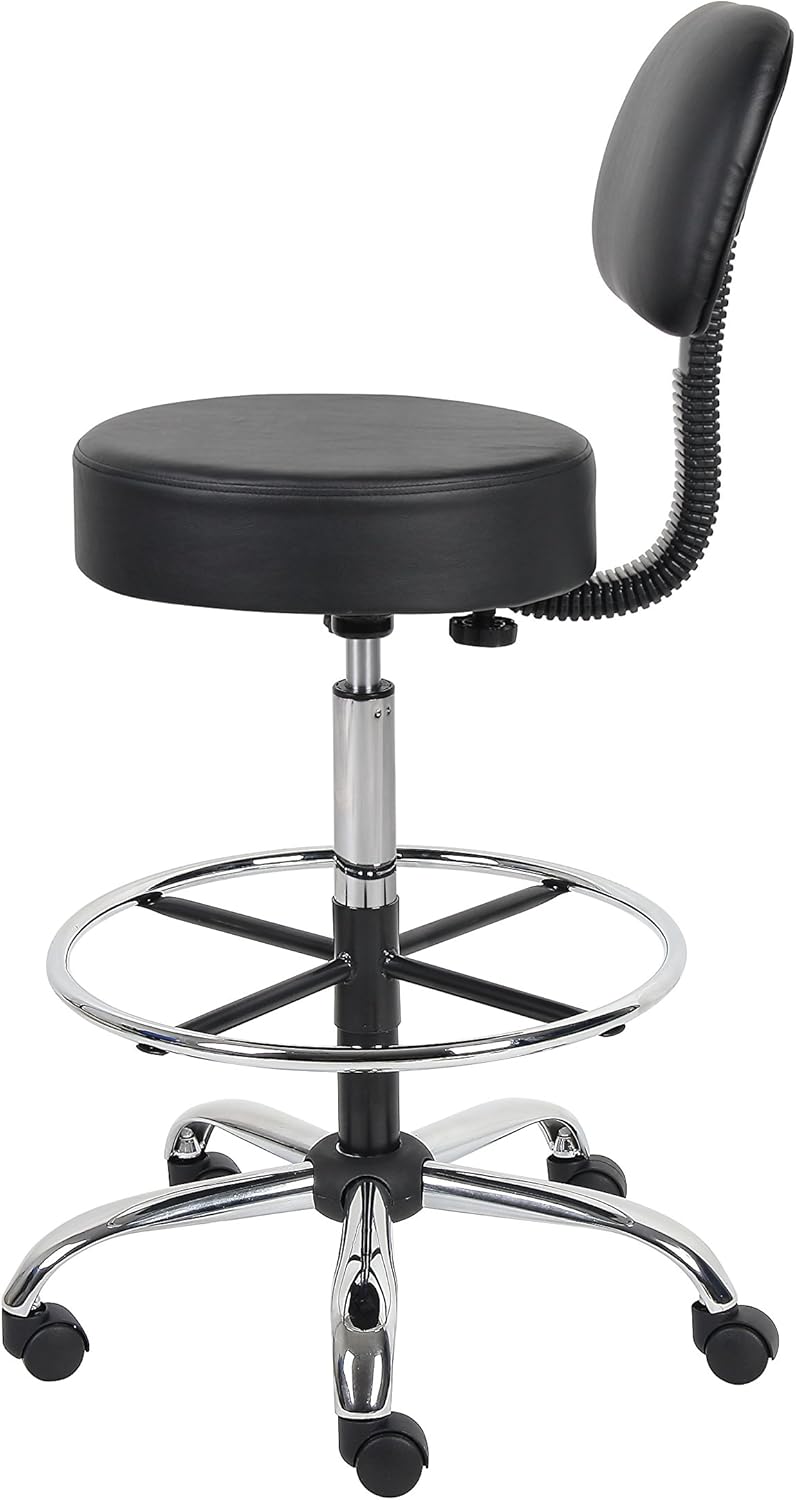 Boss Office Products B16245-BK Be Well Medical Spa Drafting Stool with Back, Black: Furniture & Decor