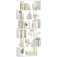 Yusong Geometric Bookcase, S Shaped Bookshelf 6-Tier Book Shelves for Bedroom, Modern Wood Decorative Display Shelf Tall Book