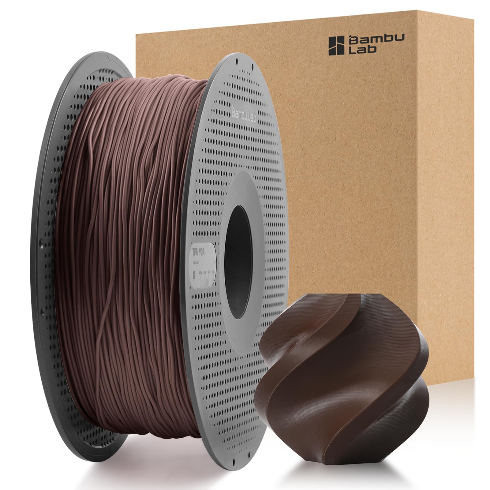 Photo 1 of 3DTOOLS Bamboo Original TPU 90A 1.75MM Filament Exceptional Wear Resistance for Lasting Performance with RFID for Bambu Lab A1,A1MINI,X1,P1 AMS 1KG +/- 0.03mm AMS HT Compatible (Cocoa Brown 51800)
